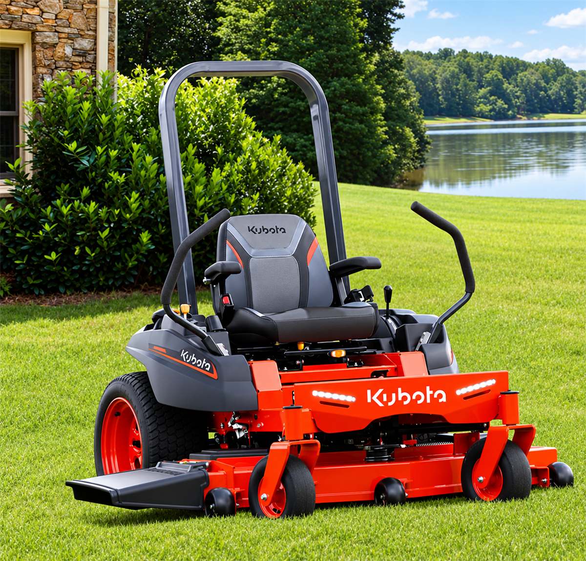 Kubota KH Series zero-turn mower with rollover bar on a lawn